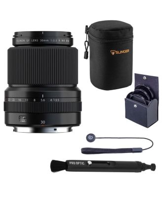 GF 30mm f/4 R LM WR Lens Bundle with Lens Case, 58mm Digital Essentials Filter Kit, Cap Tether, Cleaning Kit, Lens Cleaner, Case