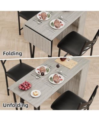 Bar Table Set of 2 with Storage Shelves, Extendable Dining Table with 2 Cushioned Chairs, 3 Piece Counter Height Set for Kitchen