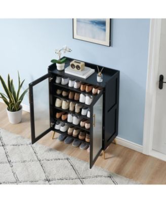 5-Tier Shoe Cabinet with Glass Front Doors, Durable Storage Organizer Featuring Reinforced Support Legs