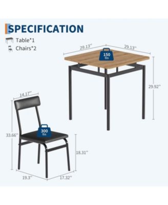 3Pcs Small Kitchen Table Set for 2, Wooden Dining Table Set for 2, Farmhouse Table Set with Table and Chair for Small Rooms or Flats