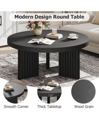 335" Round Coffee Table, Circle Center Table with Fluted Legs & 13" Thick Top, Accent Cocktail Tables for Living Room, Bedroom, Easy Assembly