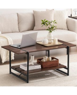 Coffee Table for Living Room, 2-Tier Living Room Tables, Modern Living Room Coffee Table,IndustrialWood Coffee Table with Storage Shelf