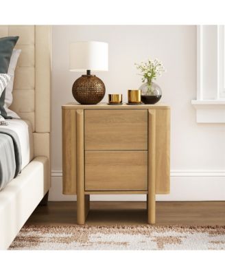 Mid-Century 2-Drawer Nightstand, 23.6'' Engineered Wood Accent Table