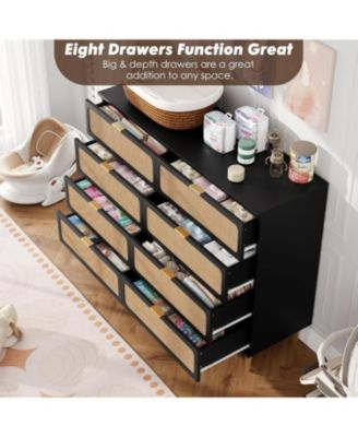 8-Drawer Rattan Tall Storage Dresser