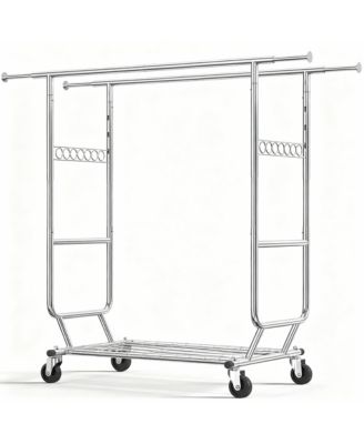 Heavy Duty Collapsible Clothes Rack with Wheels, 650Lbs Capacity, Double Rod, 75"W x 22"D x 68"H