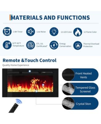 70" Fireplace TV Stand with 36" Electric Fireplace & Storage Cabinet 2 Tier Entertainment Center, Fireplace Heater with 12 Frame & LED Light
