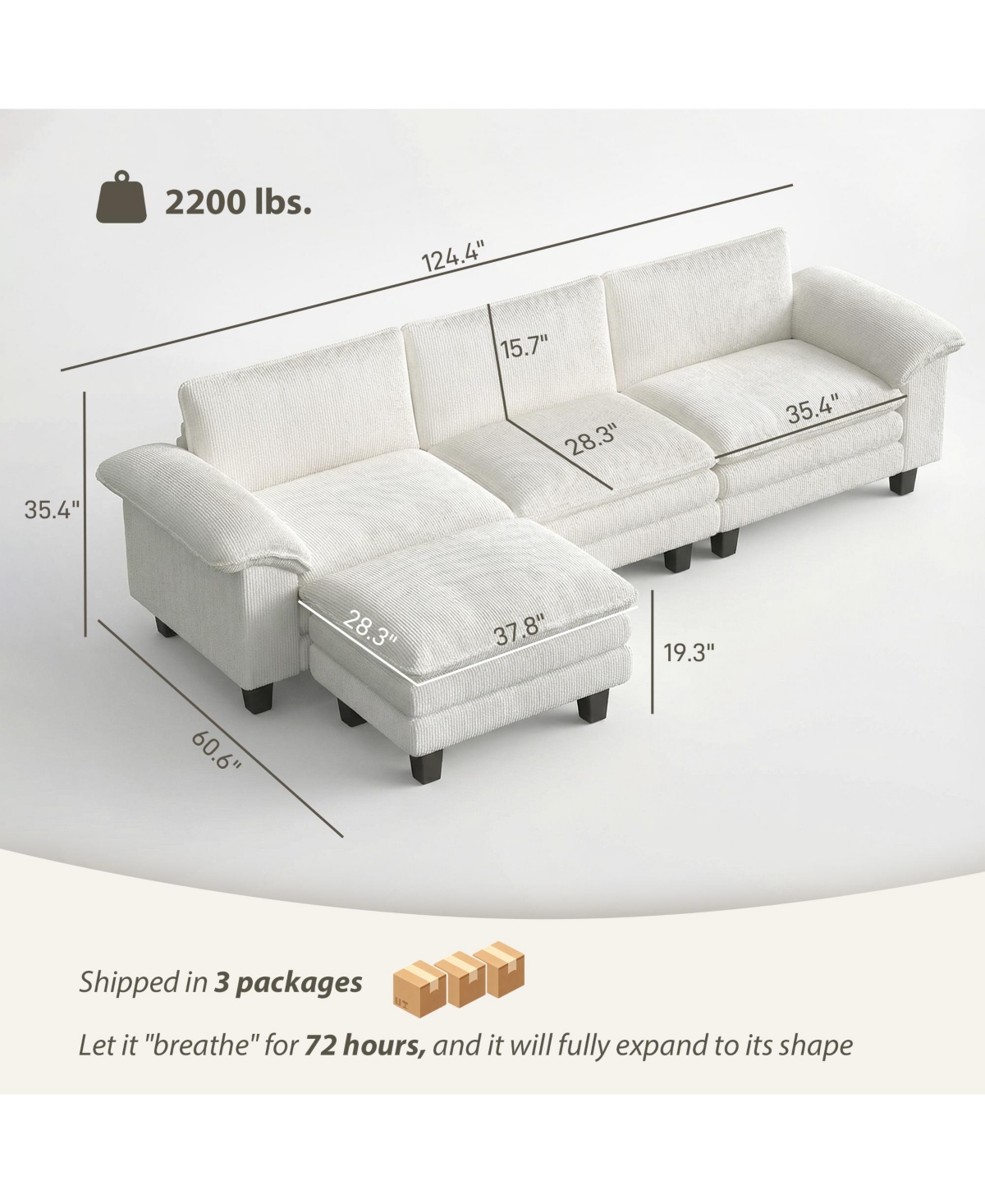 Homcom Sectional Sofa, L Shaped Couch with Deep Seat, Ottoman
