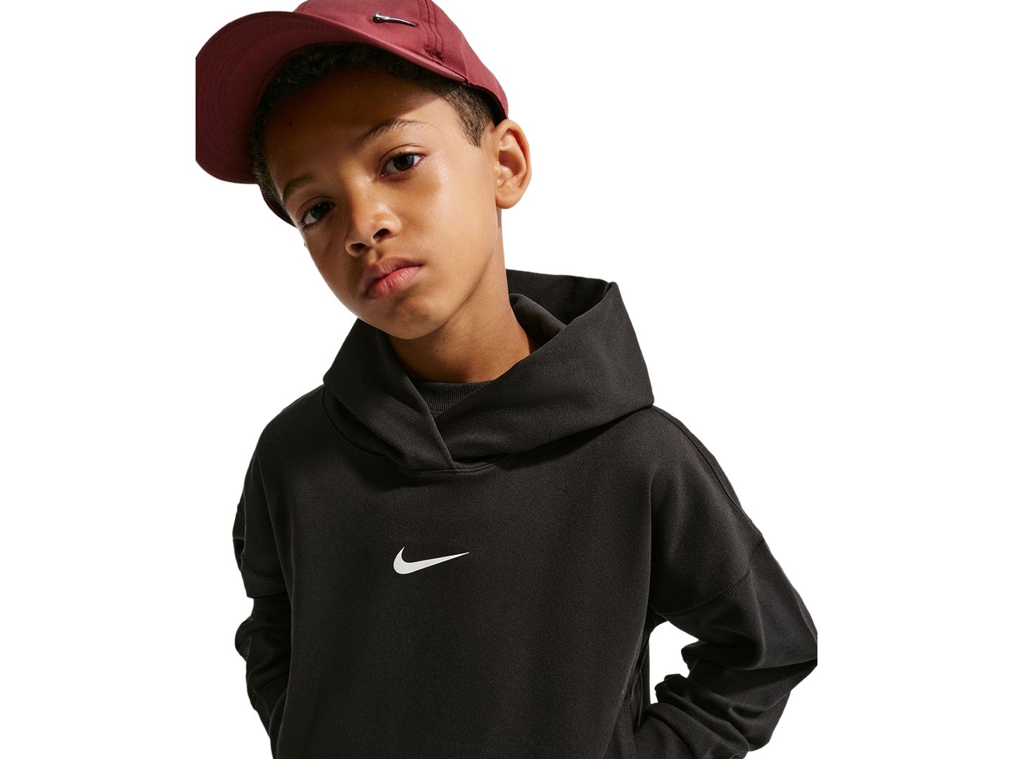 Худи Nike Dri-Fit Hooded Sweatshirt для мальчиков, цвет: Чёрный / Белый — фото 2