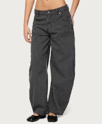 Women's Pinstripe Low Rise Barrel Leg Jeans