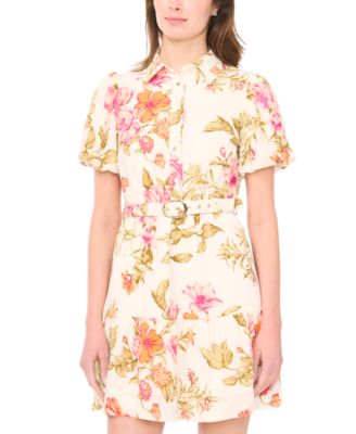 Petite Puff-Sleeve Belted Fit & Flare Dress