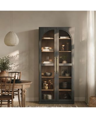 67" Glass Display Cabinet with 6-Tier Adjustable Shelves for Home & Camp Commercial Use