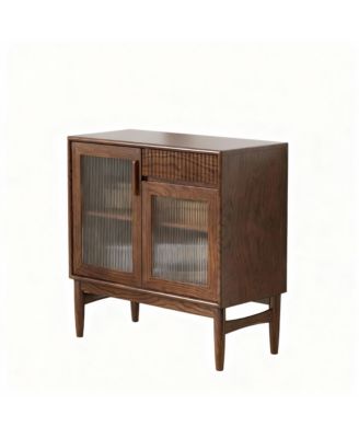 Solid Wood Cabinet with Glass Doors and Shelves for Kitchen and Living Room