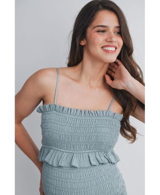 Maternity Smocked Spaghetti Strap Dress with Ruffle Hem