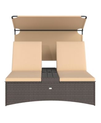 Daybed w/ Adjustable Backrests 2-Person PE Rattan Patio Bed w/ Canopy Outdoor