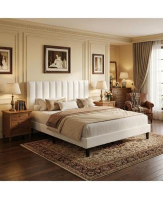 Size Bed Frame, Velvet Upholstered Platform Bed with Adjustable
