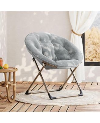 Comfy Oversized Saucer Chair – Soft Plush Fabric Reading Lounger for Adults, Stable X-Large Metal Frame Foldable Accent Lazy Chair for Bedroom