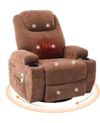 360° Swivel Rocking Recliner Chair, Manual Fabric Nursery Recliner Glider with with Massage and Heating, Extented Footrest