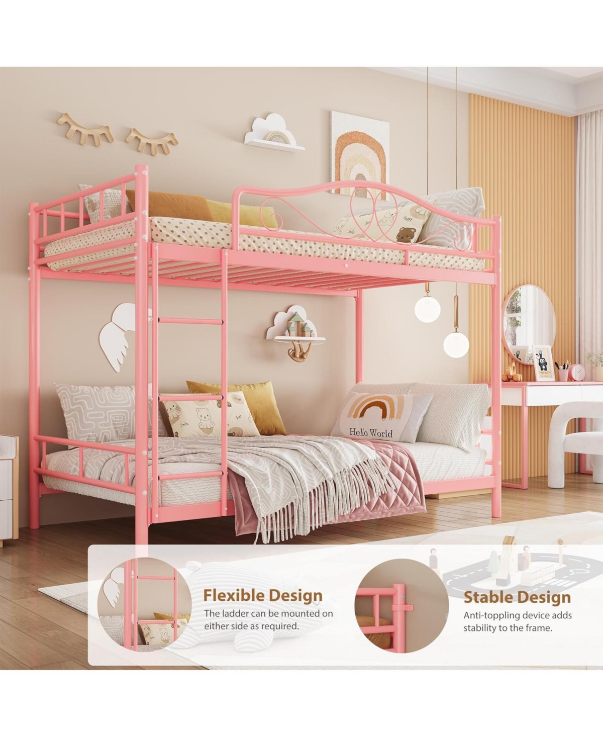 gaomon Metal Bunk Bed Twin Over Twin, Heavy Duty Bunkbeds Frame with Safety Guard Rails for Kids Boys GirlsSteel Bed for School, Bedroom Space-Saving