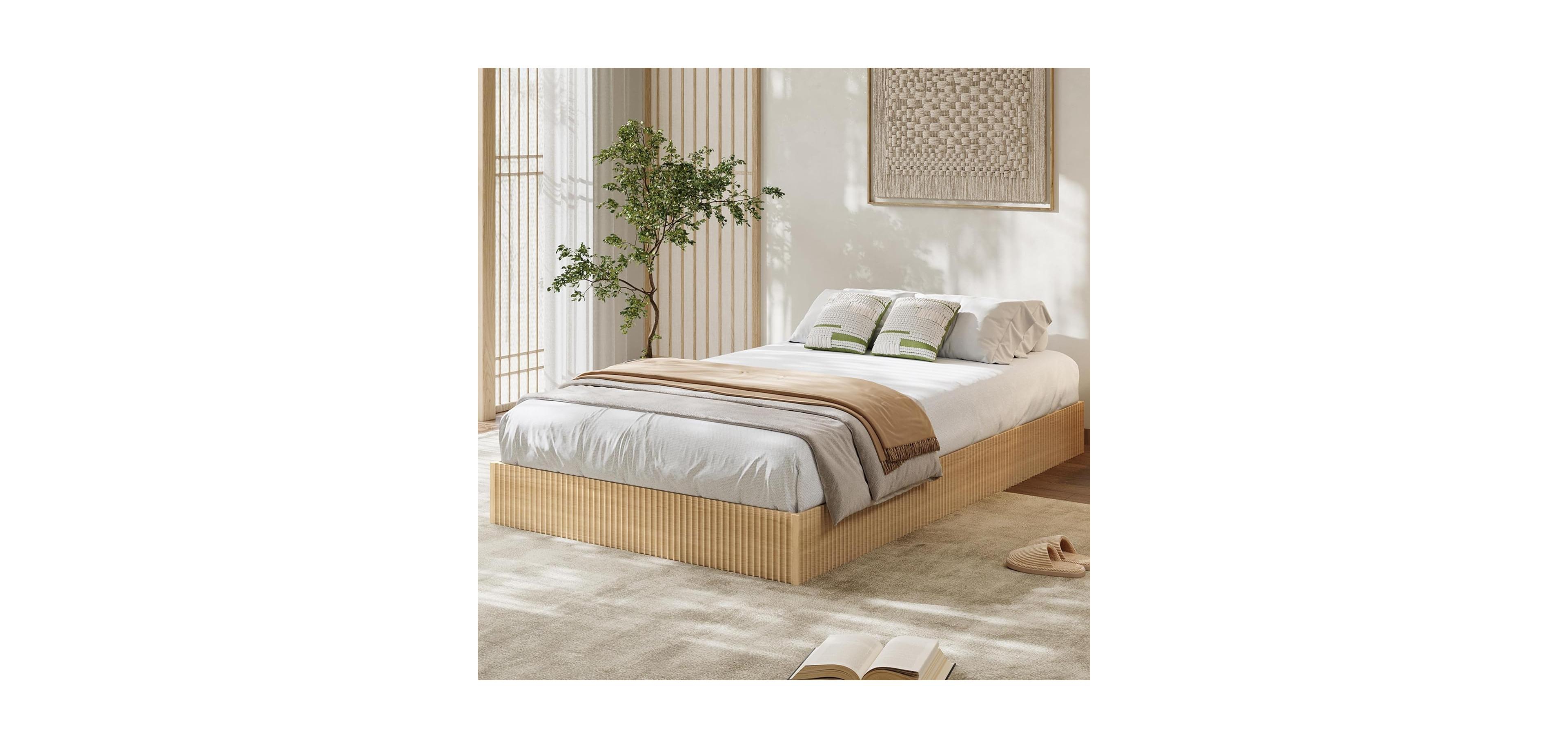 gaomon Twin Bed Frame, Wood Platform Bed with Fluted Design, Low Profile BedFrame, Minimalist Bed Base with Noise-Free