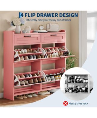 Shoe Cabinet with 4 Flip Drawers & 2 Top Drawers, Wooden Shoe Storage Cabinet, Adjustable Shelves, Freestanding Organizer for Entryway, Hallway
