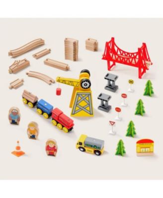 Wooden Track Trains Set for Kids 55 Pcs