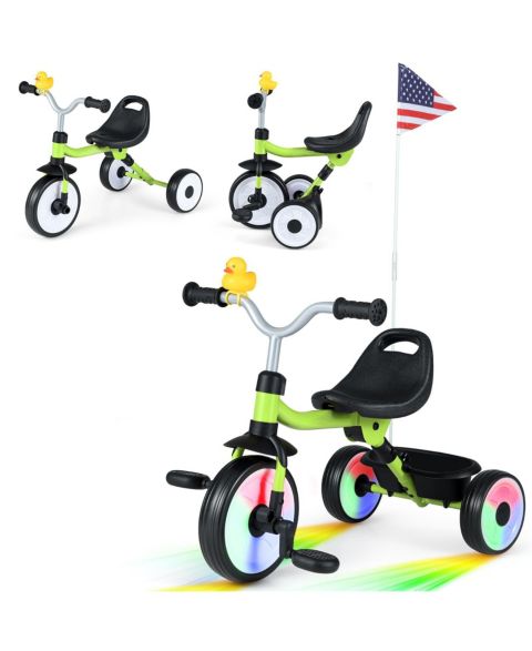 Детская игрушка Mecale Toddler Tricycle, 3-in-1 Convertible with LED Wheels and Storage Basket, Ages 3+, цвет: Зелёный
