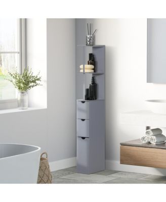 Narrow Side Bathroom Storage Cabinet, 54" Tall Freestanding Linen Tower with 2-Tier Shelf and Drawers for Small Spaces