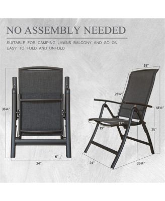 Folding Patio Chairs Set of 2, Aluminium Frame Reclining Sling Lawn ChairsTextilene Chairs