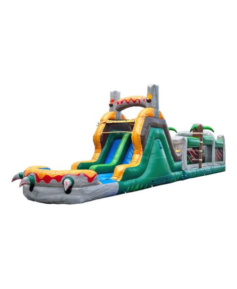 Детская игрушка HeroKiddo T-Rex Adventure 42"L x 8"W x 13"H Commercial Grade PVC Vinyl with Water Slide Inflatable Obstacle Course, Ages 3+