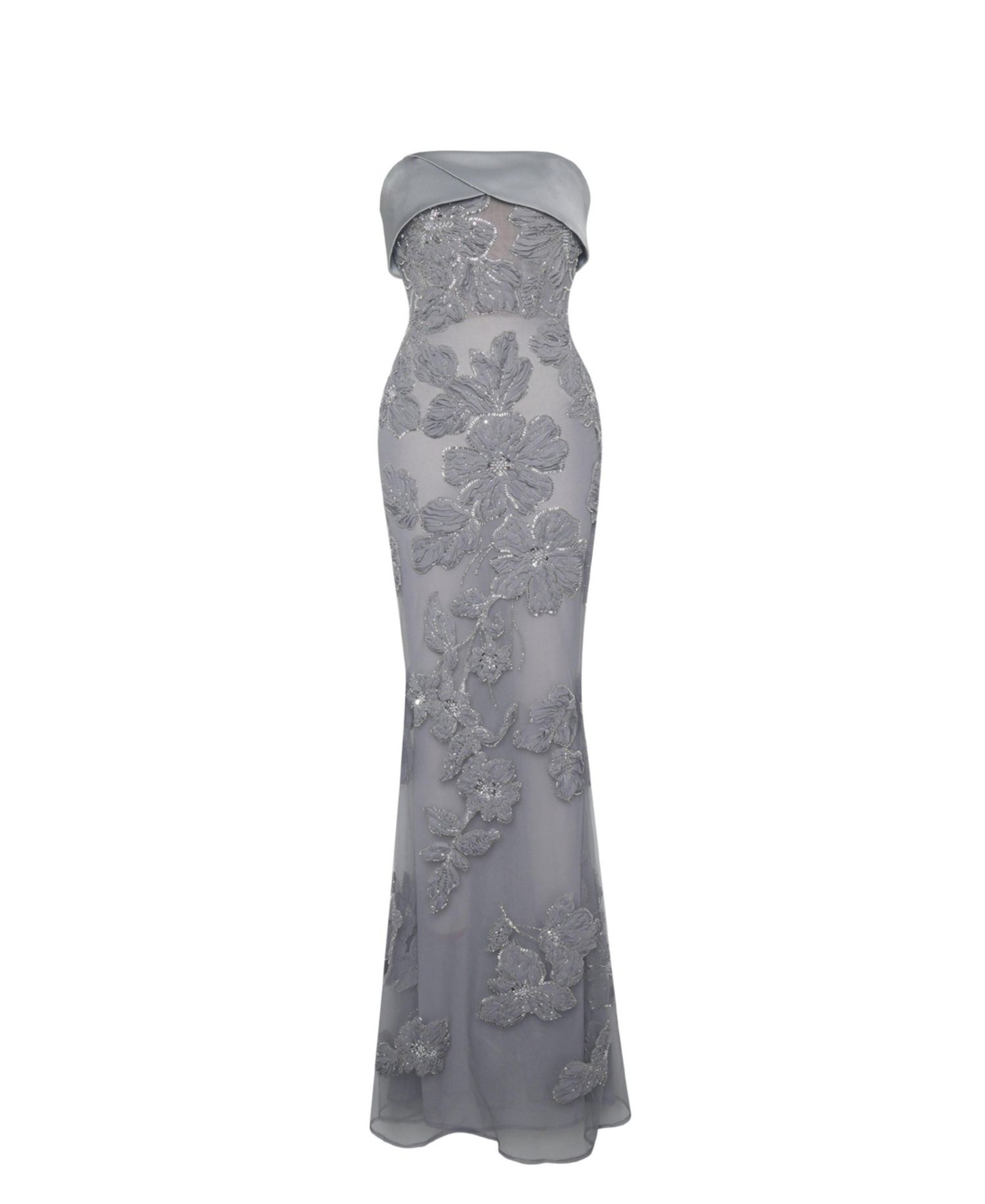 Women's Raphaela Silver Beaded Floral Strapless Mermaid Maxi Dress