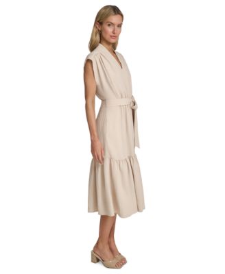 Women's Tiered Belted Surplice Dress