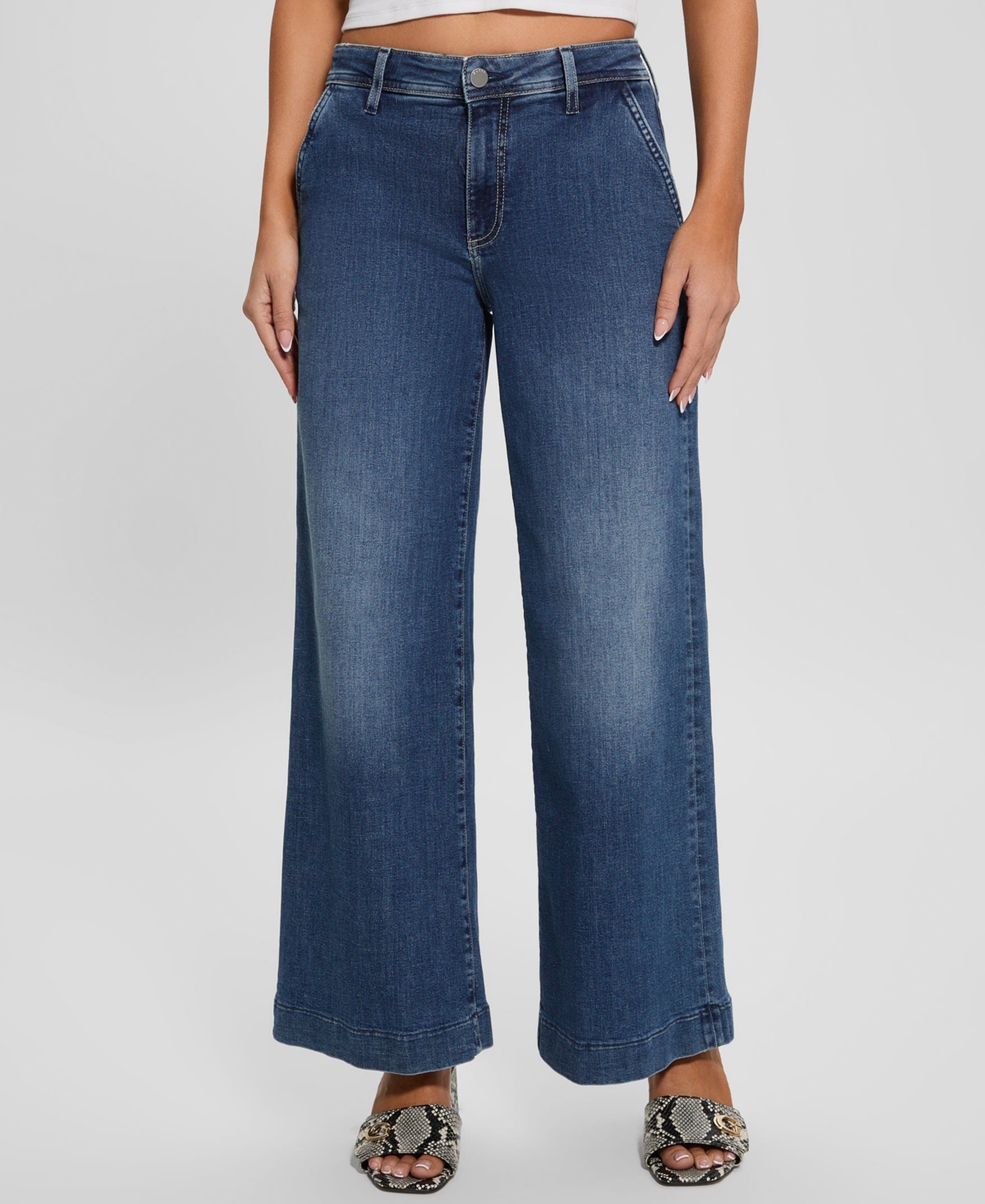 Guess Women's Zoya Wide-Leg Faded High-Rise Jeans