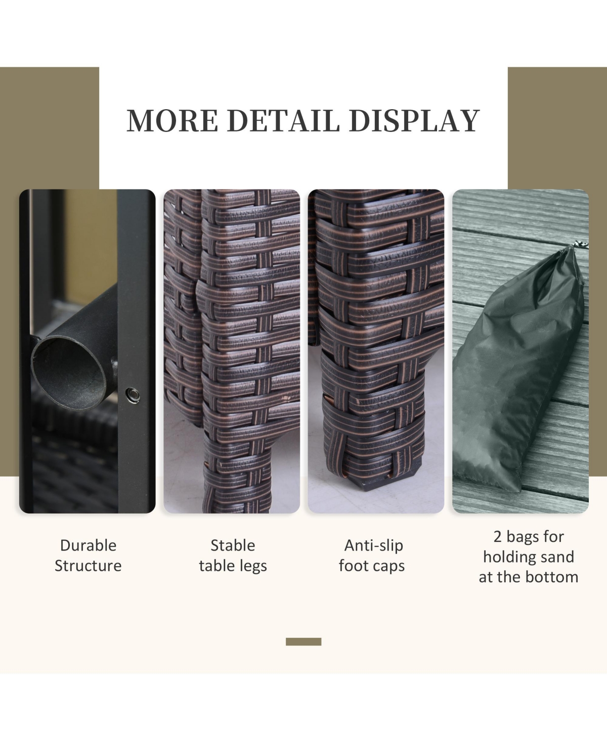 Outsunny 22'' Rattan Wicker Side Table with Steel Frame, Umbrella Insert Hole, Sand Bag for Outdoor, Patio, Garden, Backyard, Brown