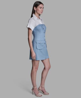 Women's Collared Neck Short-Sleeve Mini Dress