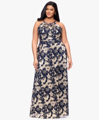 Plus Size Halter Wrap Foil Ball Gown