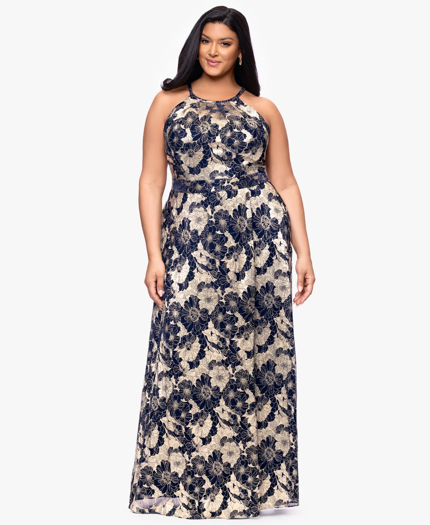 Women's Halter Neck Wrap Foil Gown