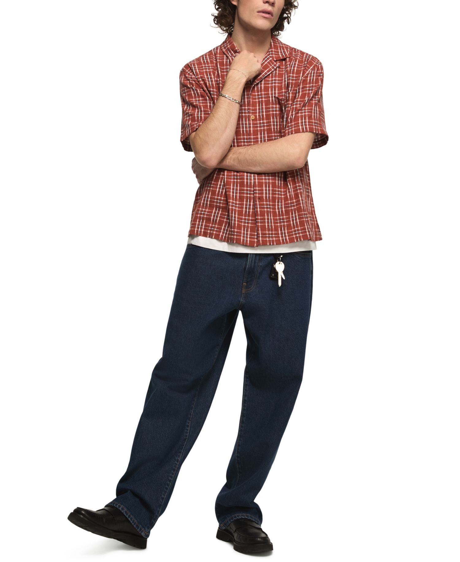 Men's Camp Collar Boxy Plaid Shirt