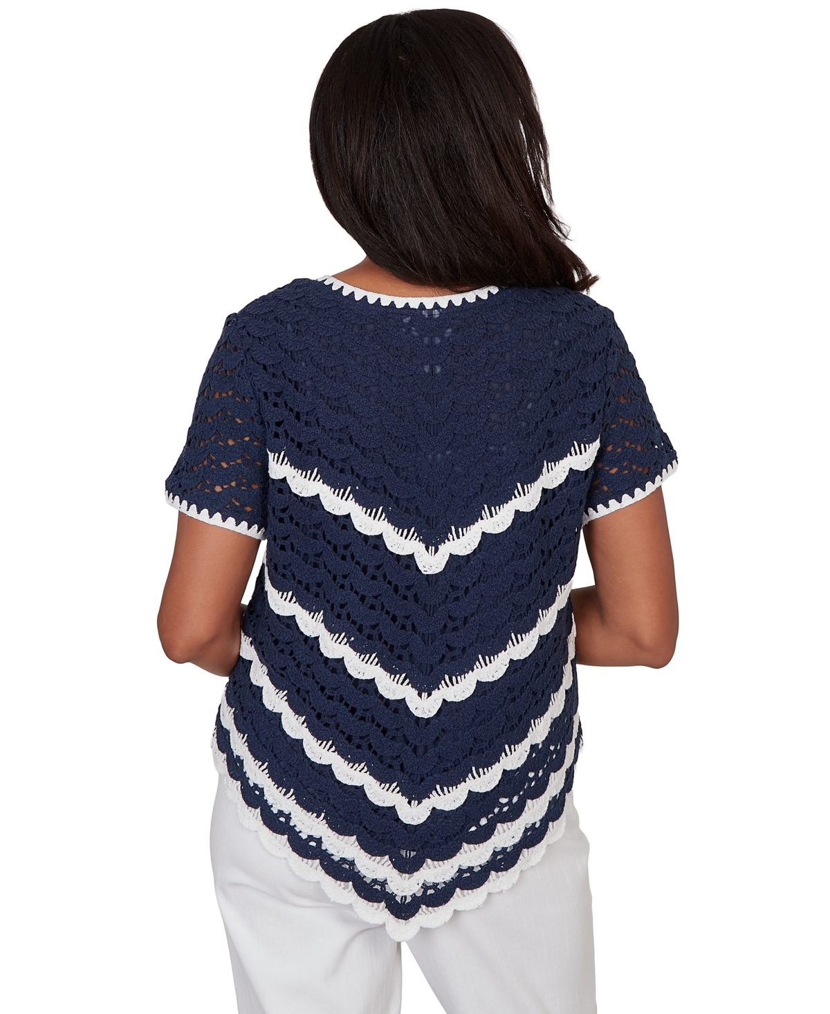Alfred Dunner Petite Chevron Crochet Short-Sleeve Top