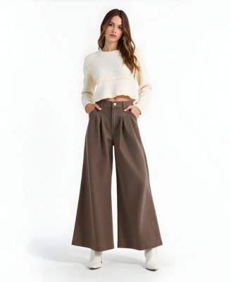 Women's High-Waist Wide-Leg Pleated Pants