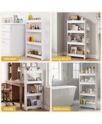 4-Tier Slim Storage Trolley with Detachable Trays, Multifunction Rolling Organizer