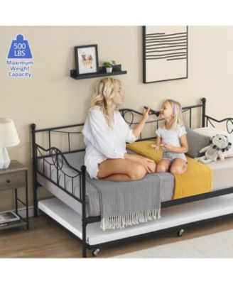 Metal Daybed with Trundle Bed, Twin Size Day Bed with Headboard and Heavy Duty Steel Slats Support, Mattress Foundation Platform Sofa Bed