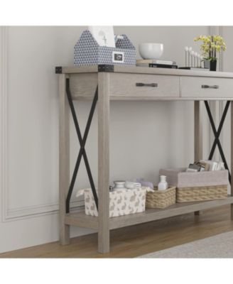 Console Table with 2 Drawers, Farmhouse Sofa Table with Storage Shelf, Accent Wood Entryway Table for Living Room, Hallway