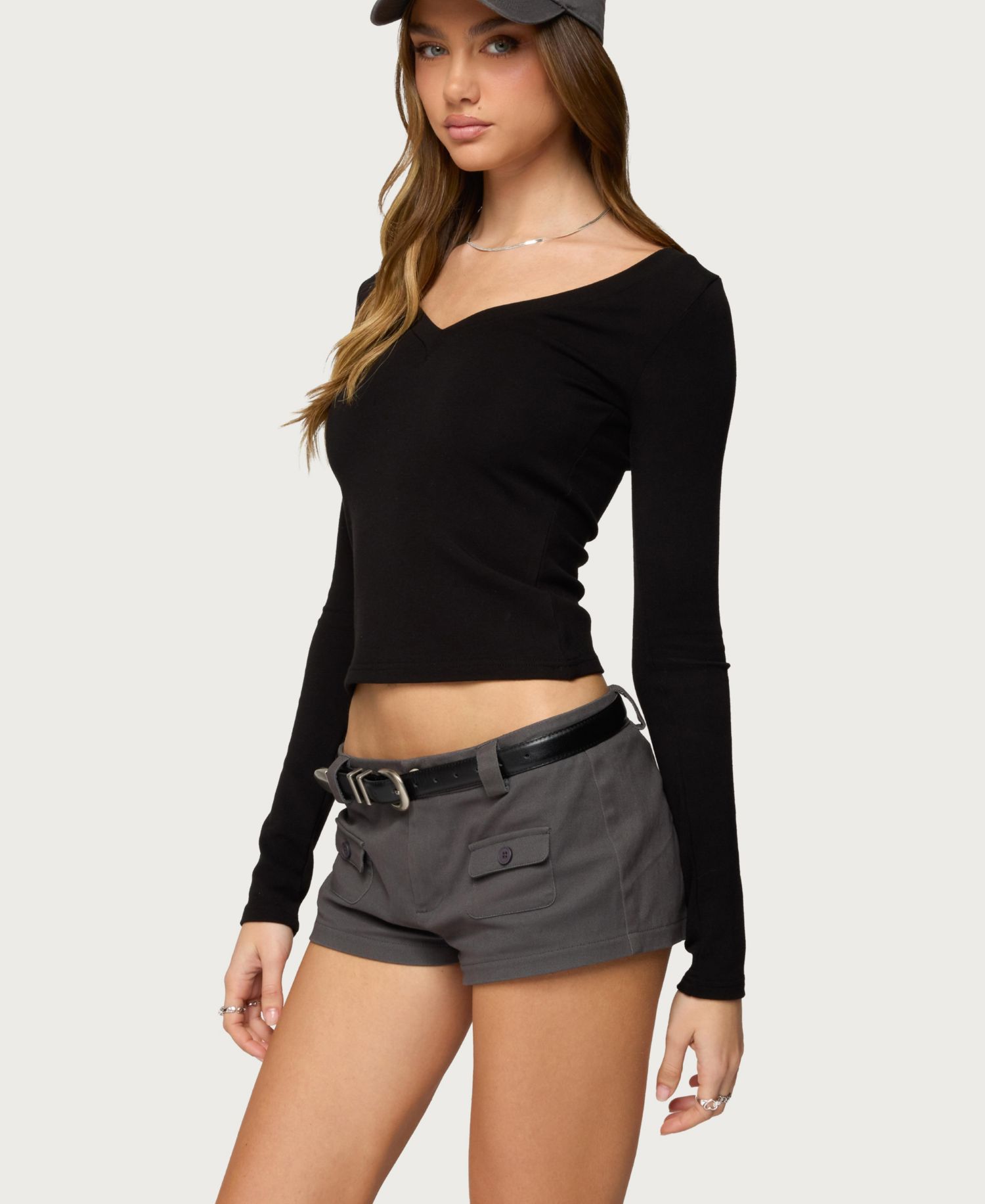 Women's Larna V Neck Ribbed T Shirt