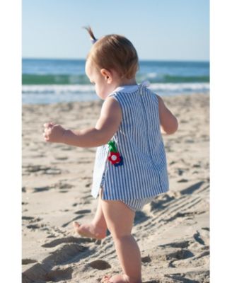 Baby Girl Seersucker Dress & Bloomer With Flowers