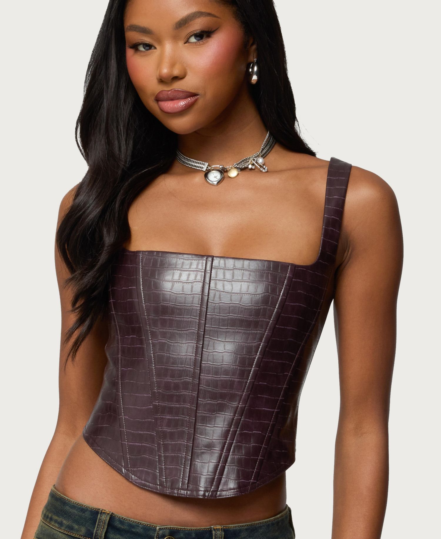 Women's Shana Faux Croc Corset Top