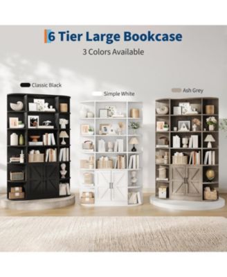 Bookshelf with Doors,6 Tier Bookcase with Storage Cabinet, Modern Farmhouse Freestanding Wood Display Shelves with Book Storage Cabinet