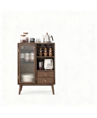 Solid Wood Storage Cabinet with Glass Doors and Adjustable Shelves