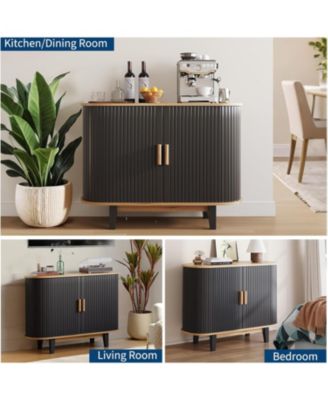 40" Fluted Sideboard Buffer Cabinet, Storage Cabinet with Sliding Door & Adjustable Shelf, for Living & Dining Room Kitchen Hallway