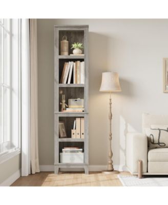 5 Tier Rustic Wooden Narrow Bookcase for Home Office