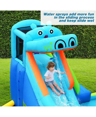 Inflatable Kids Hippo Bounce House Slide Climbing Wall Splash Pool w/ Bag